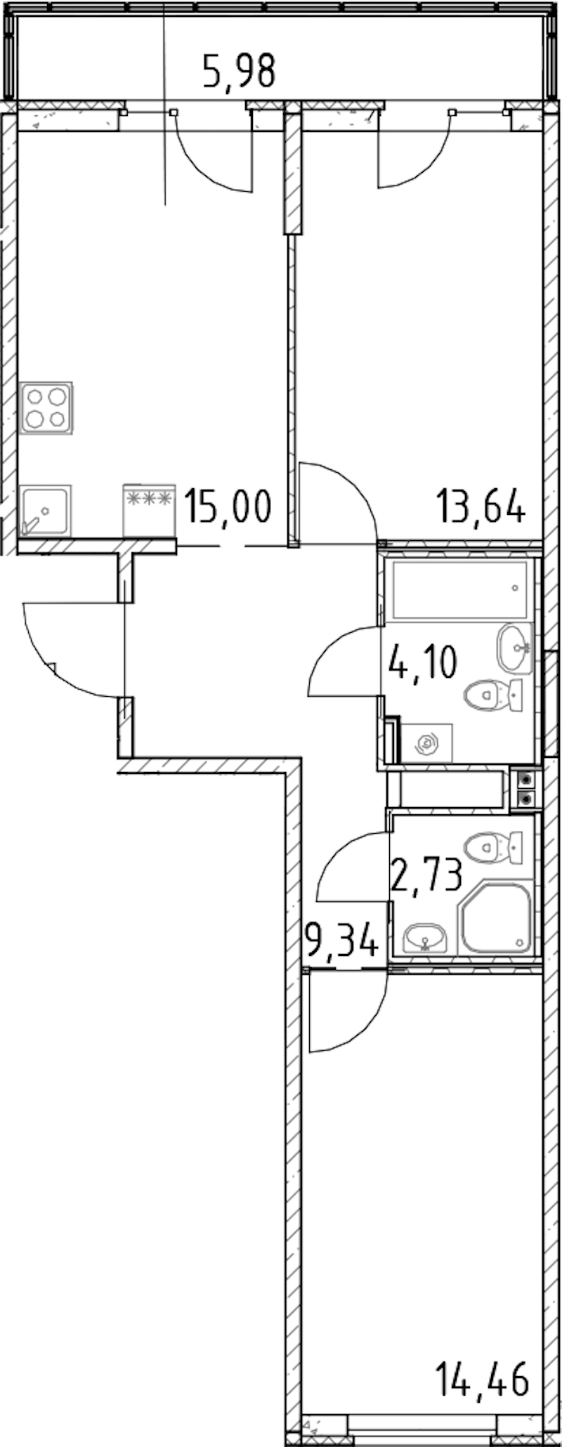 2-комнатная квартира 59.27 м², 8/23 эт., ЖК «Город Первых»